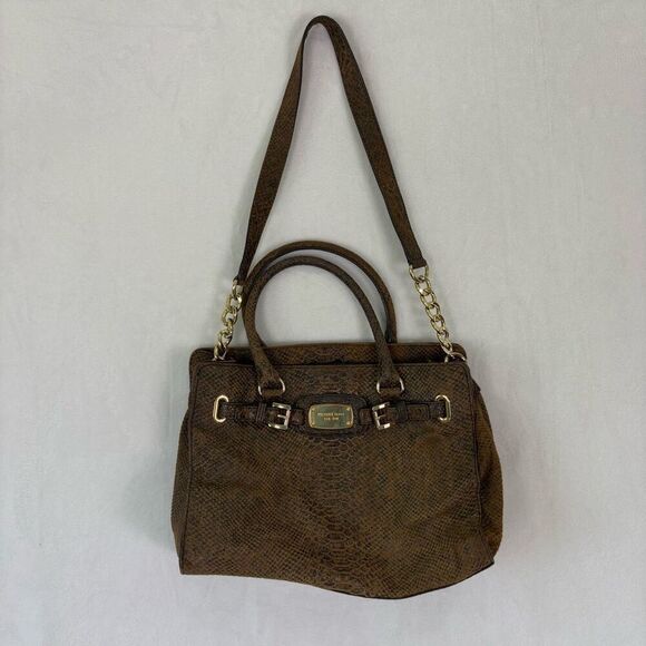 Michael Kors Brown Snakeskin Leather Large Satchel Purse - Picture 1 of 11